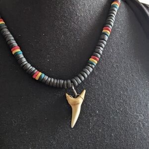 Rasta large fossil shark tooth necklace